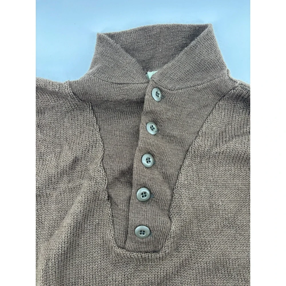 US Military 5 Button Sweater Mens Brown Wool Knitted Henley Small 1985 Vintage